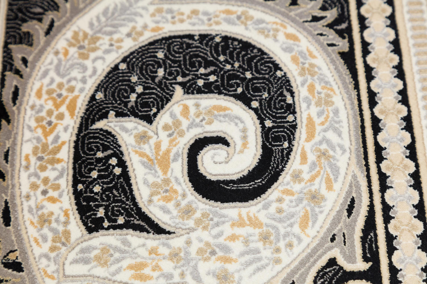10x13 ft, Black Classic oriental Silk Rug: Fine Medallion Carpet with fringes