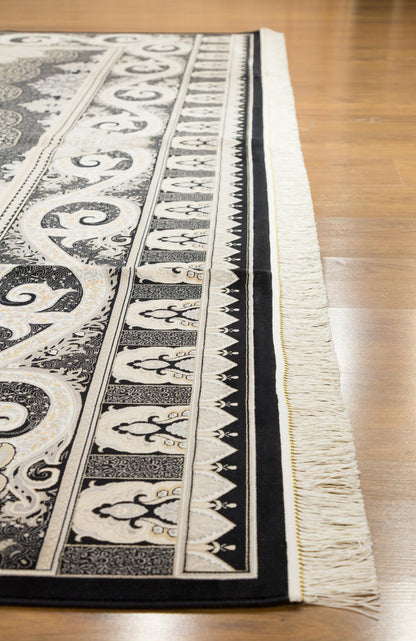 10x13 ft, Black Classic oriental Silk Rug: Fine Medallion Carpet with fringes