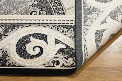 10x13 ft, Black Classic oriental Silk Rug: Fine Medallion Carpet with fringes