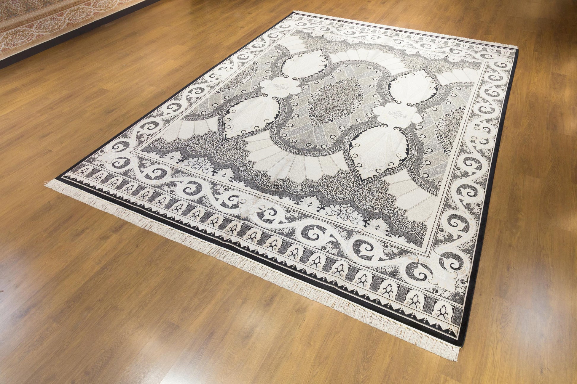 10x13 ft, Black Classic oriental Silk Rug: Fine Medallion Carpet with fringes