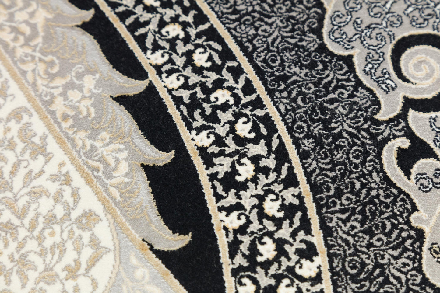 10x13 ft, Black Classic oriental Silk Rug: Fine Medallion Carpet with fringes