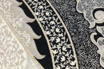 10x13 ft, Black Classic oriental Silk Rug: Fine Medallion Carpet with fringes
