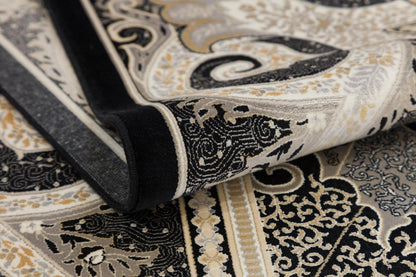 10x13 ft, Black Classic oriental Silk Rug: Fine Medallion Carpet with fringes