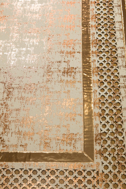 Metallic Rose Gold Geometric Rug: 5x7ft Laser Cut Faux Leather Carpet