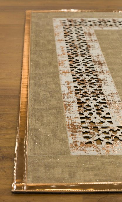 Beige Faux Leather Rug: 5x7ft Laser Cut Geometric Turkish Carpet