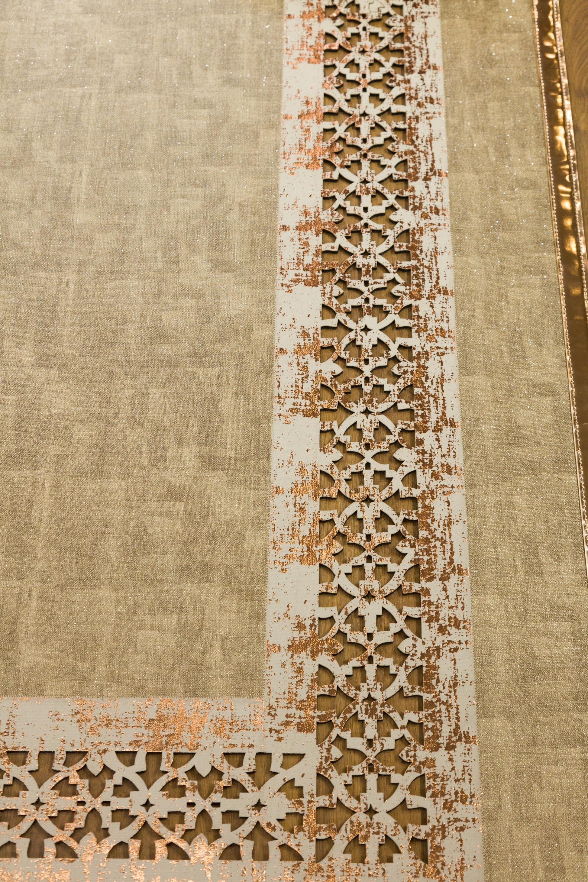 Beige Faux Leather Rug: 5x7ft Laser Cut Geometric Turkish Carpet