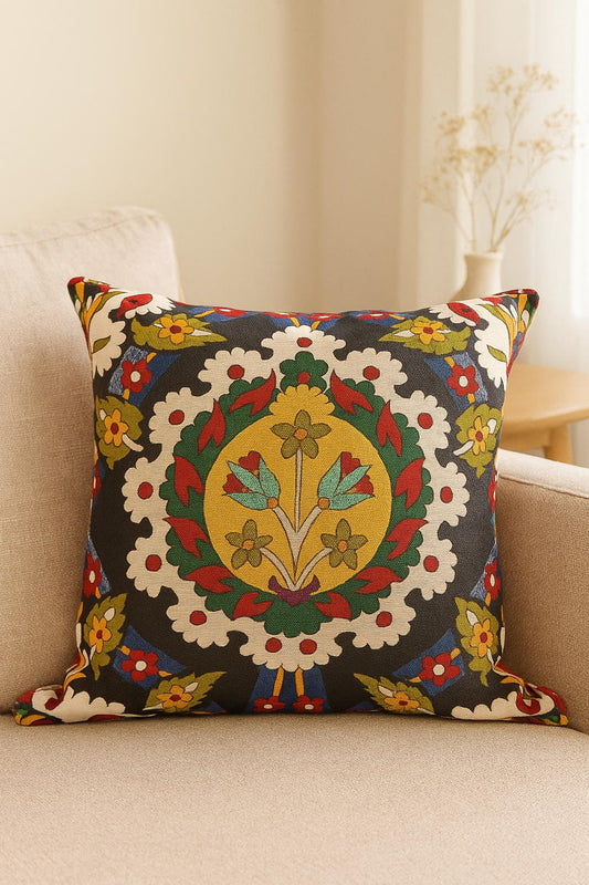 40x40 cm Turkish Gobelin Pillow Cover – Traditional Floral Medallion Cushion Case