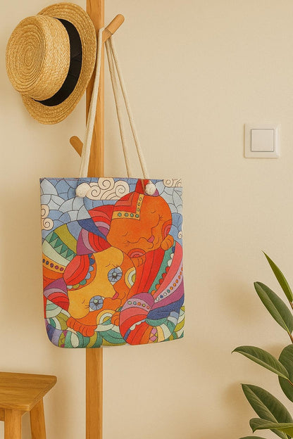 Handmade Cotton Shoulder Bag: Colorful Cat Design