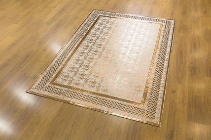 Metallic Rose Gold Geometric Rug: 5x7ft Laser Cut Faux Leather Carpet