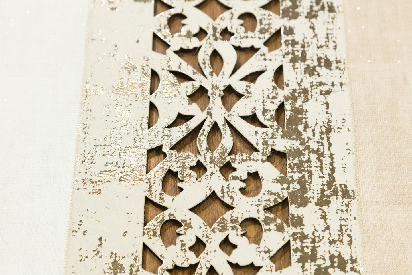 Modern Beige Faux Leather Rug: Laser Cut Border, 5x7 ft, Vegan