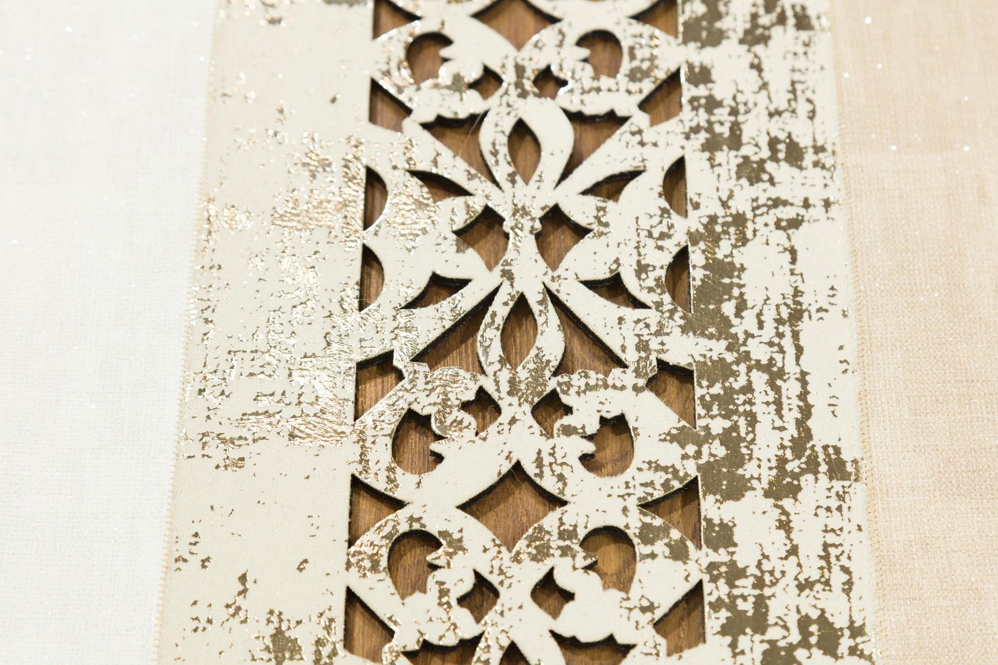 Modern Beige Faux Leather Rug: Laser Cut Border, 5x7 ft, Vegan