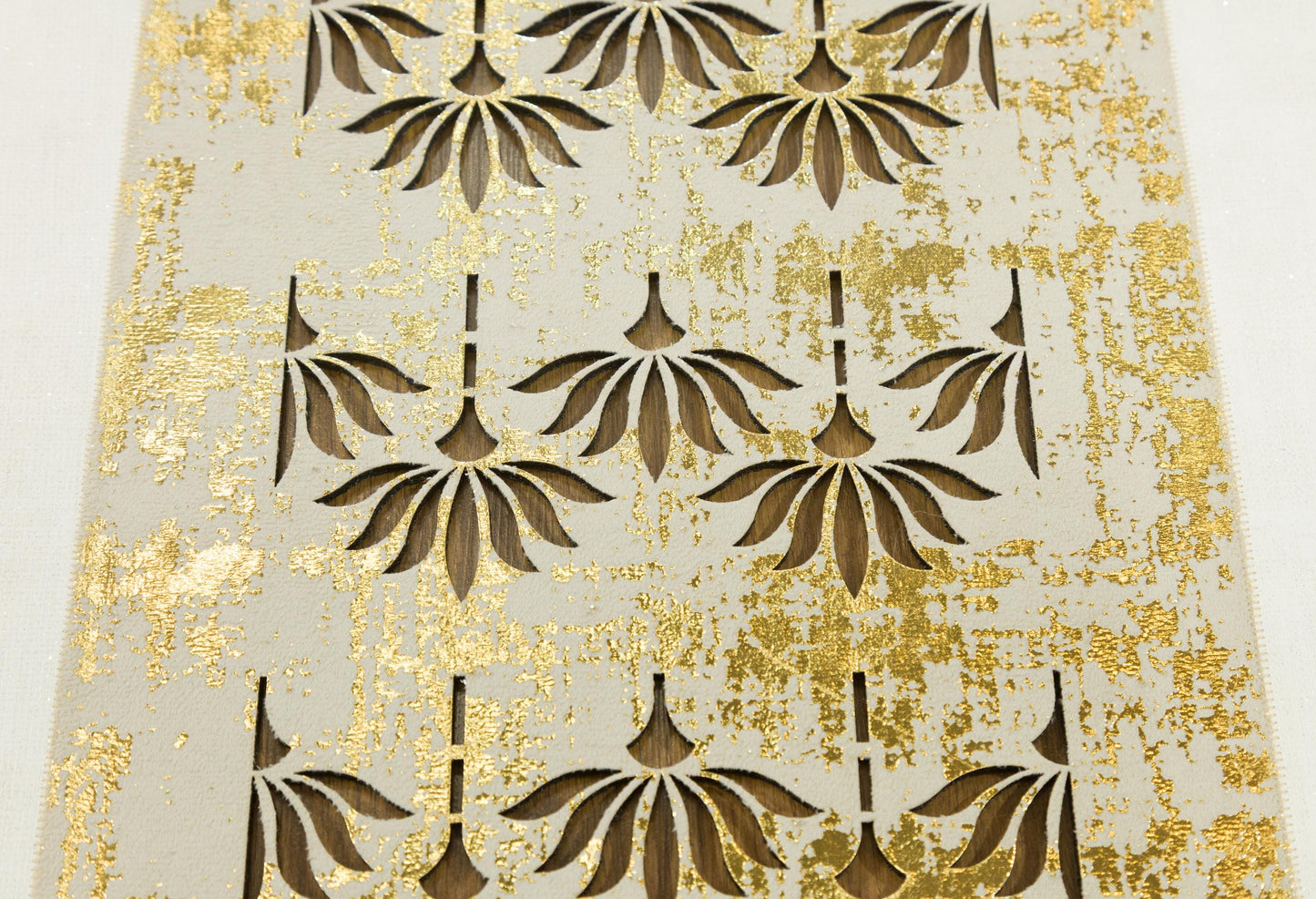 Faux Leather Runner Rug: Gold Laser-Cut Turkish Hallway Carpet, 5x7 ft