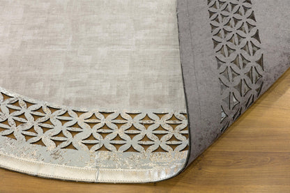 5x7ft, Oval Laser Cut Faux Leather Rug – Turkish Artificial Leather Carpet with Geometric Border