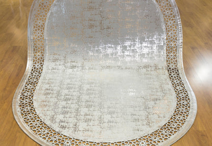 Laser Cut Faux Leather Rug: Beige Geometric Turkish Carpet, 5x7 ft