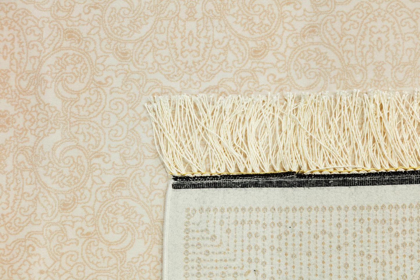 8x11 ft, Beige Classic Silk Rug with paisley desing on the border, fine fringes