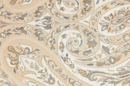 8x11 ft, Beige Classic Silk Rug with paisley desing on the border, fine fringes