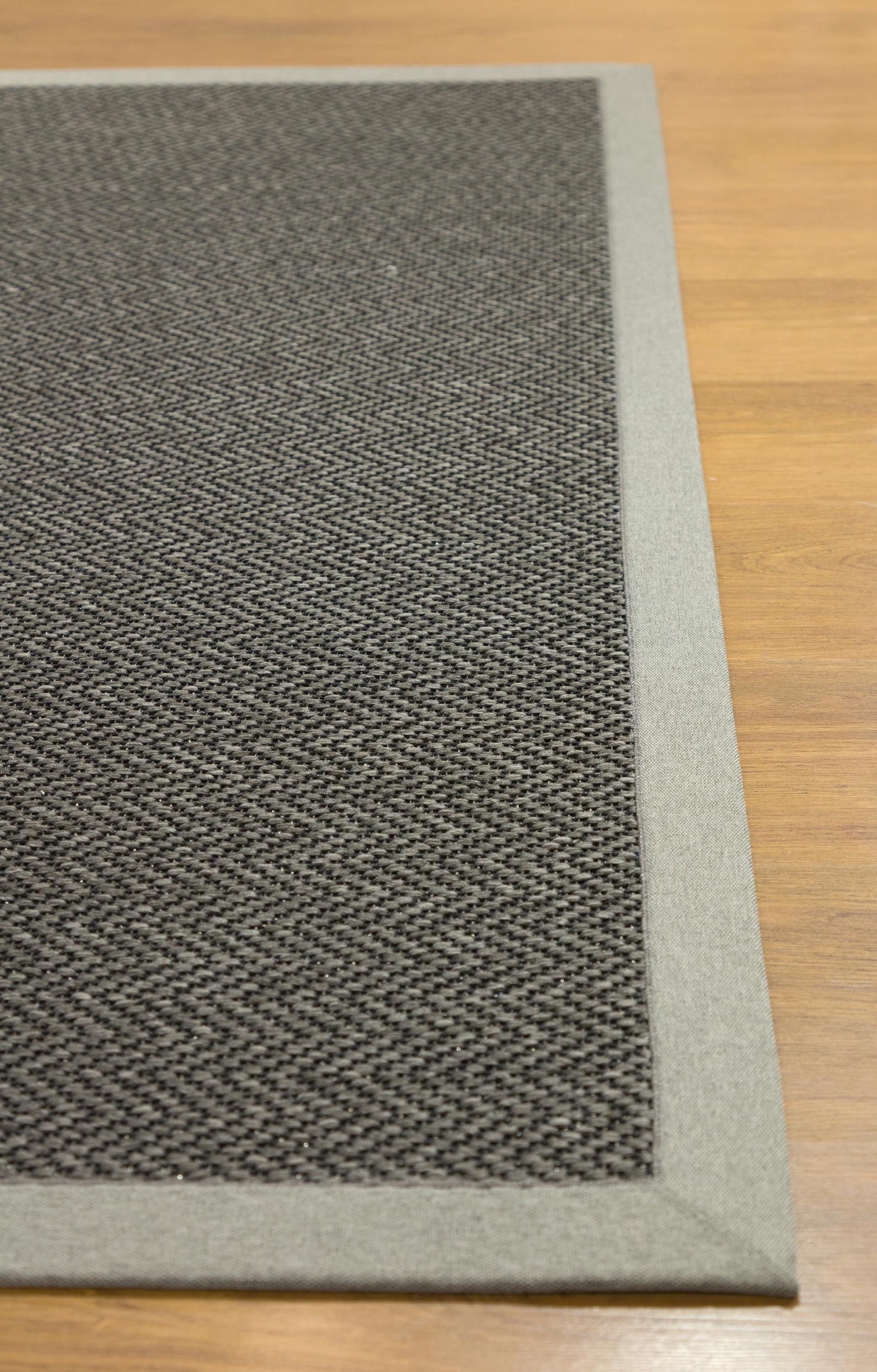 Modern Charcoal Area Rug: Gray Fabric Border, Flatweave Jute Rug