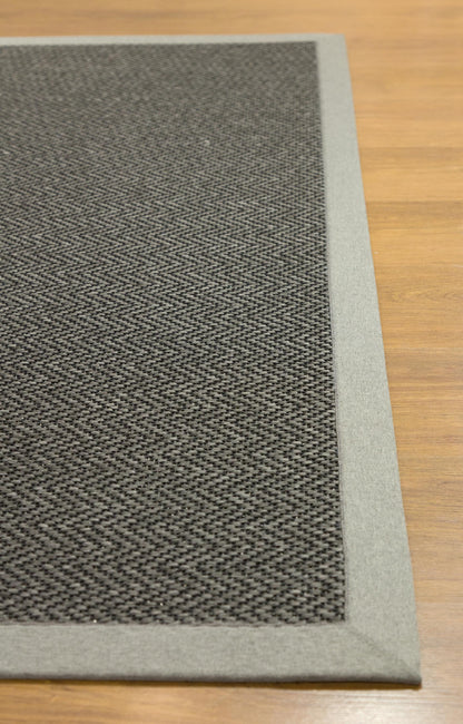 Modern Charcoal Area Rug: Gray Fabric Border, Flatweave Jute Rug
