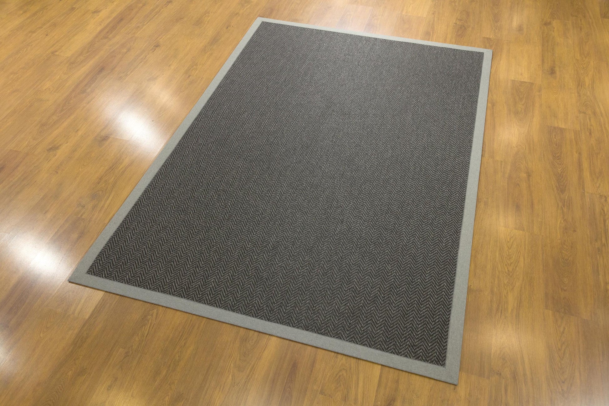 Modern Charcoal Area Rug: Gray Fabric Border, Flatweave Jute Rug