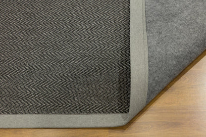 Modern Charcoal Area Rug: Gray Fabric Border, Flatweave Jute Rug