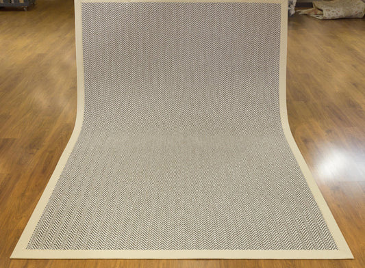 Modern Light Beige Area Rug: Cream Border, Herringbone Flatweave