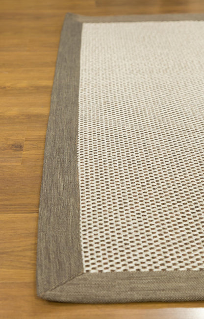 Modern Beige Flatweave Rug: Taupe Border, Checkered Texture, 5x7