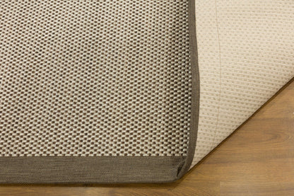 Modern Beige Flatweave Rug: Taupe Border, Checkered Texture, 5x7