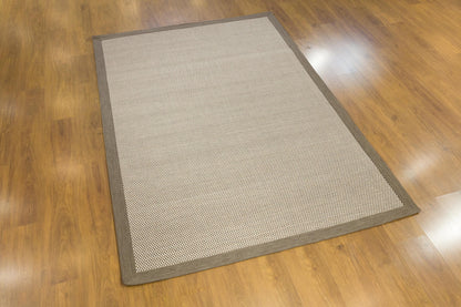 Modern Beige Flatweave Rug: Taupe Border, Checkered Texture, 5x7