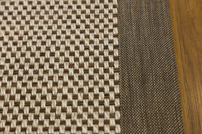Modern Beige Flatweave Rug: Taupe Border, Checkered Texture, 5x7