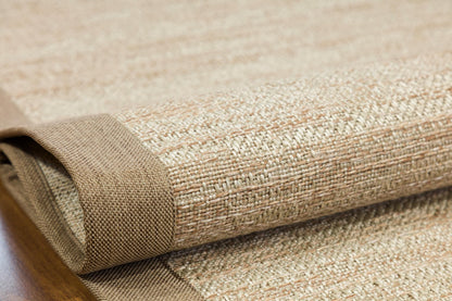 Beige Flatweave jute Rug: Modern Minimalist Area Carpet with Light Brown Border