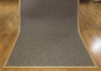 Modern Herringbone Flatweave Rug: Tan Border, 5x7 Area Carpet