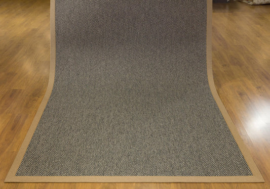 Modern Herringbone Flatweave Rug: Tan Border, 5x7 Area Carpet