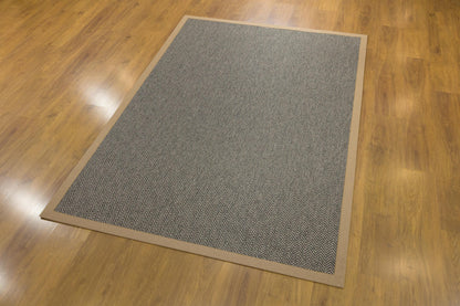 Modern Herringbone Flatweave Rug: Tan Border, 5x7 Area Carpet