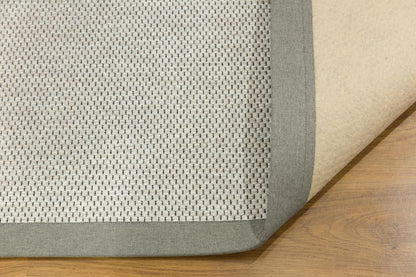 Modern Flatweave Rug: Light Gray Border, Minimalist Neutral Carpet for Home & Office