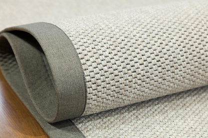 Modern Flatweave Rug: Light Gray Border, Minimalist Neutral Carpet for Home & Office