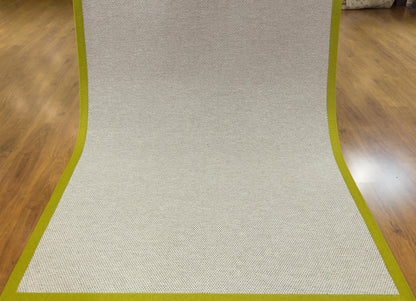 Modern Beige Outdoor Flatweave Rug: Lime Green Border, Contemporary Carpet