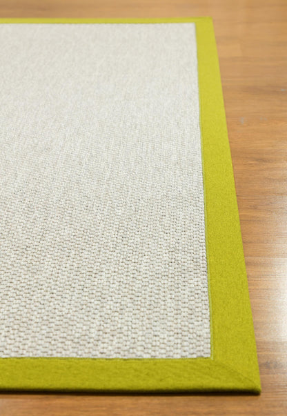 Modern Beige Outdoor Flatweave Rug: Lime Green Border, Contemporary Carpet