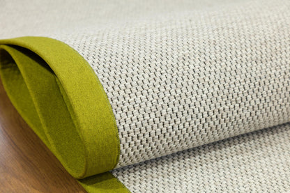 Modern Beige Outdoor Flatweave Rug: Lime Green Border, Contemporary Carpet