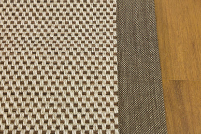 Modern Beige Runner Rug: Taupe Border, Contemporary Flatweave Carpet (3x10 ft.)