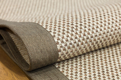 Modern Beige Runner Rug: Taupe Border, Contemporary Flatweave Carpet (3x10 ft.)