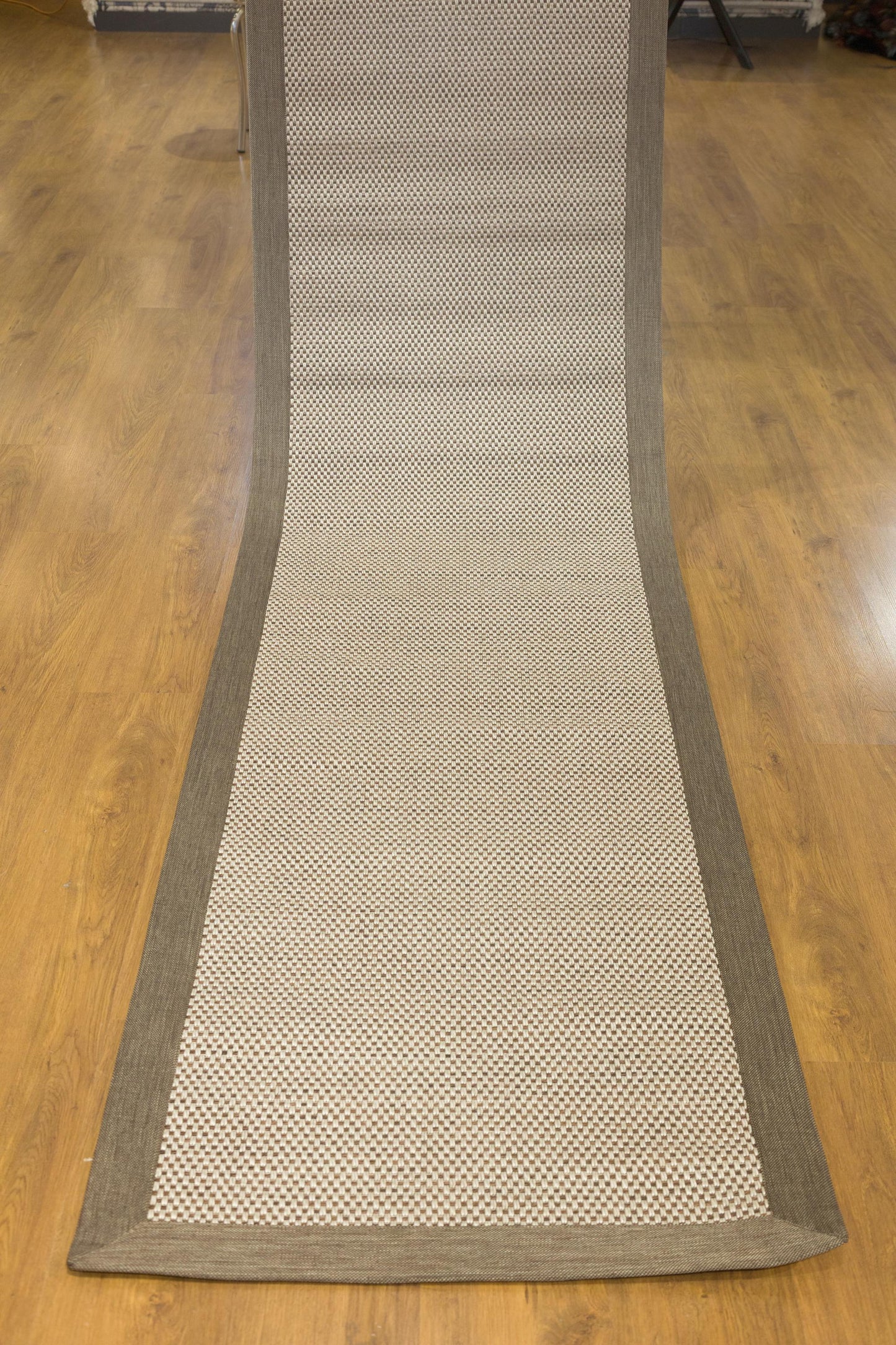 Modern Beige Runner Rug: Taupe Border, Contemporary Flatweave Carpet (3x10 ft.)