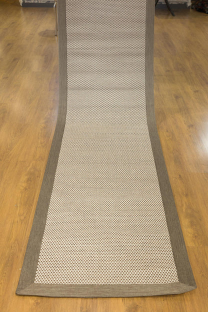 Modern Beige Runner Rug: Taupe Border, Contemporary Flatweave Carpet (3x10 ft.)