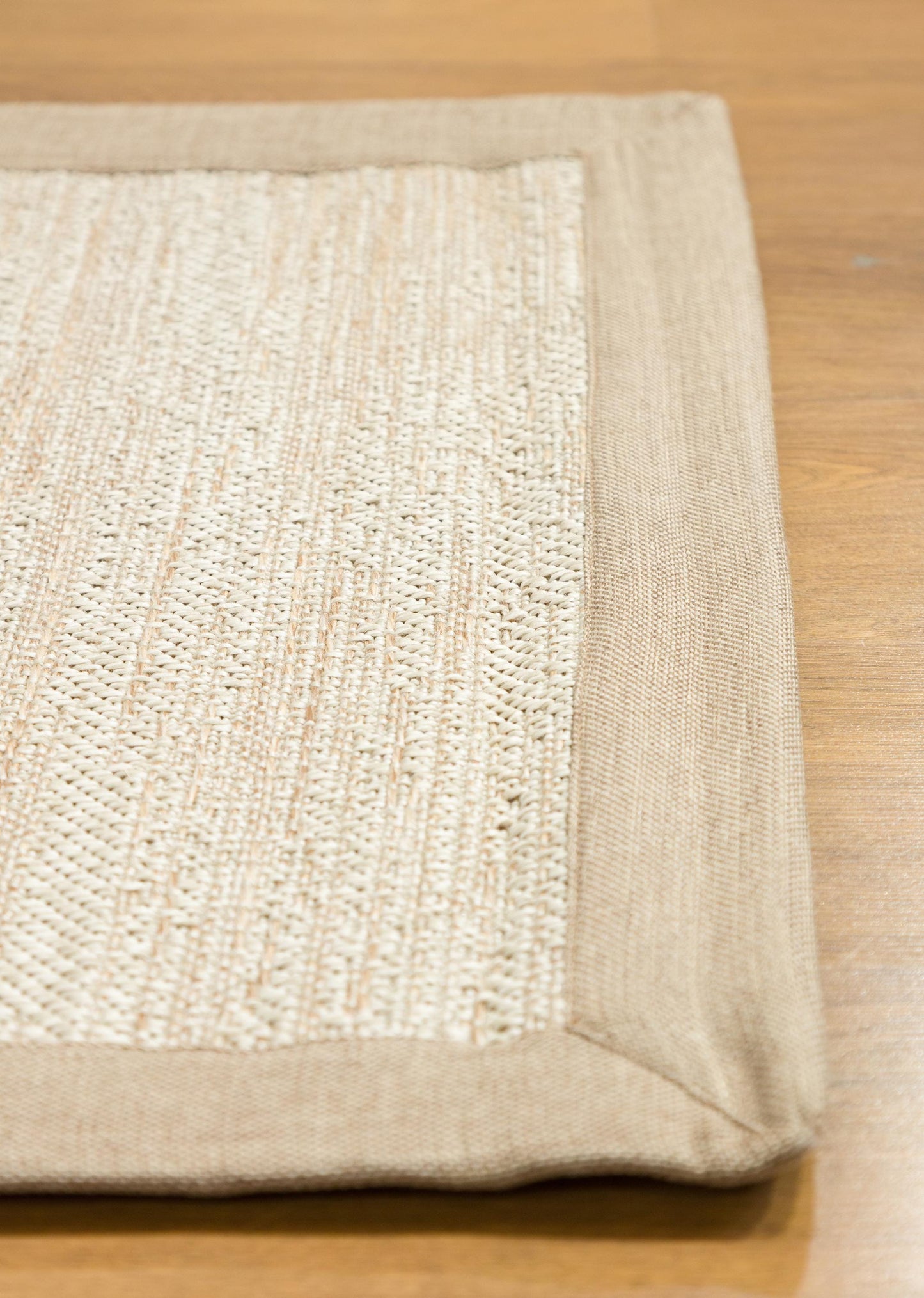 Beige Flatweave Runner Rug: Modern Minimalist Style, Light Brown Border