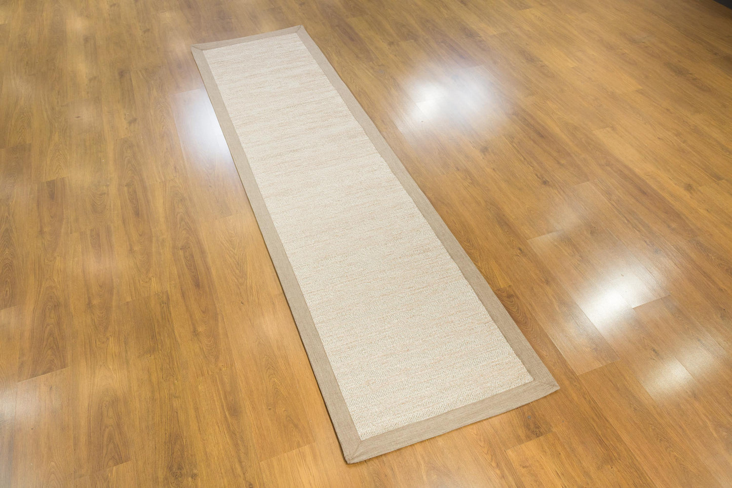 Beige Flatweave Runner Rug: Modern Minimalist Style, Light Brown Border