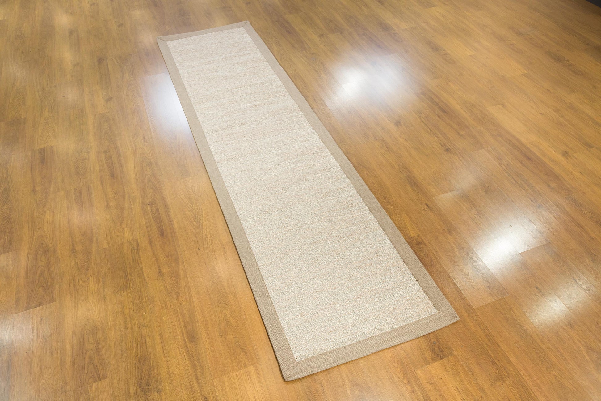 Beige Flatweave Runner Rug: Modern Minimalist Style, Light Brown Border