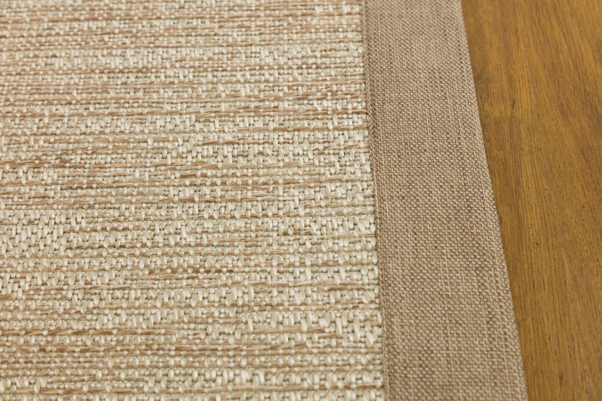 Beige Flatweave Runner Rug: Modern Minimalist Style, Light Brown Border