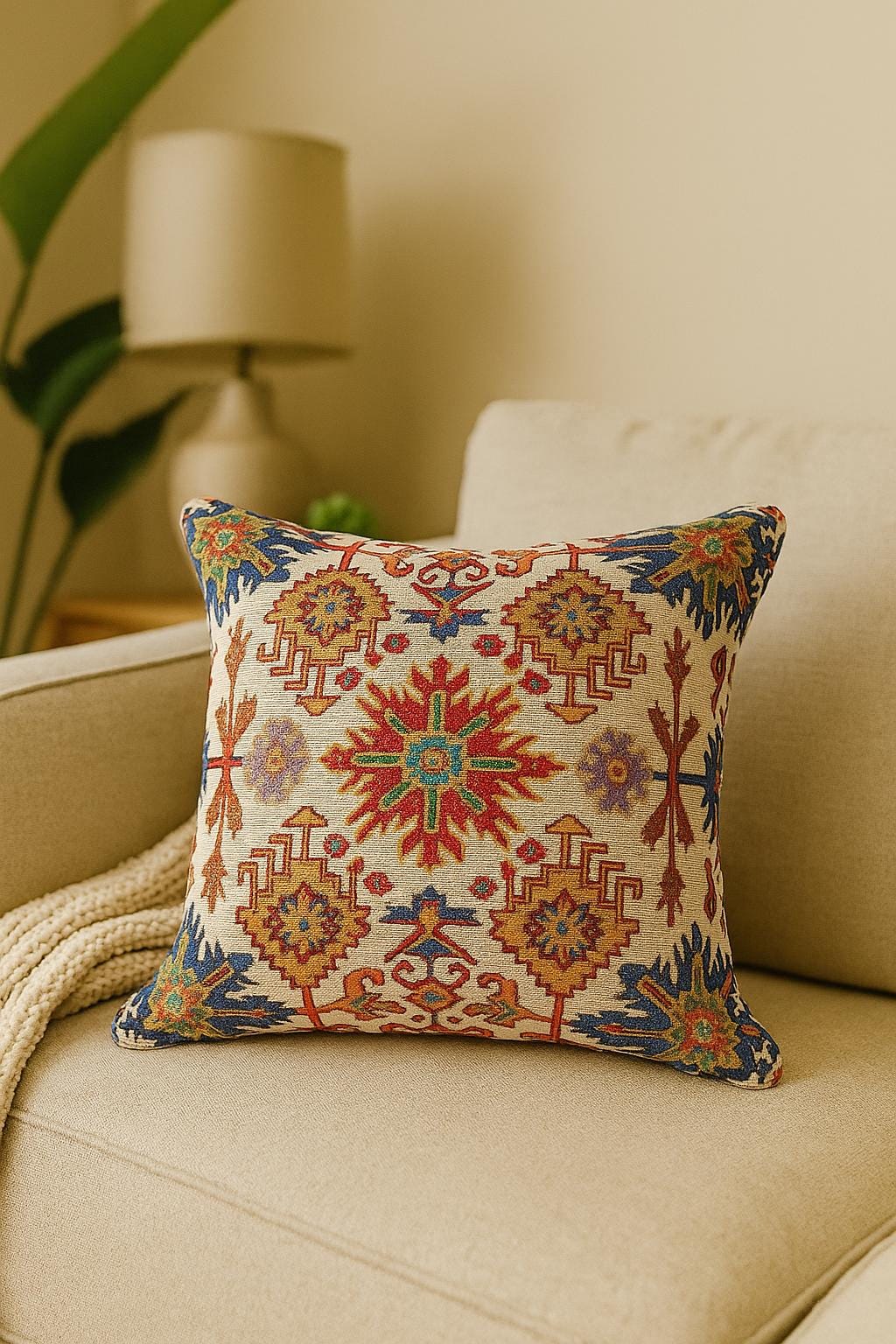 Anatolian Kilim Cushion Cover: Gobelin Tapestry Pillow, Turkish Tribal Decor