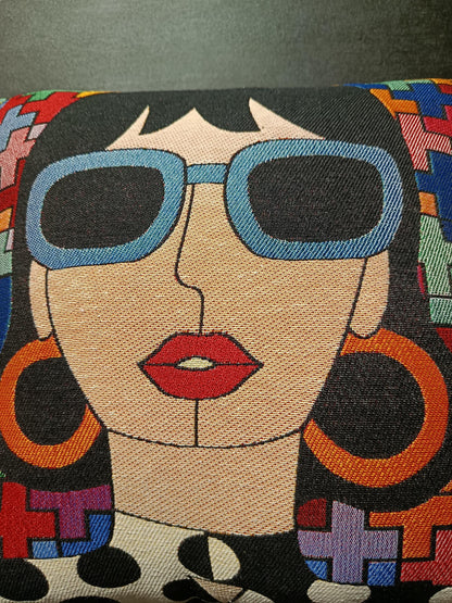 Pop Art Woman Pillow Cover: Colorful Sunglasses Girl Design