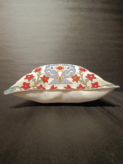 Embroidered Ottoman Vase Pillow Cover: Turkish Floral Cushion, Handmade