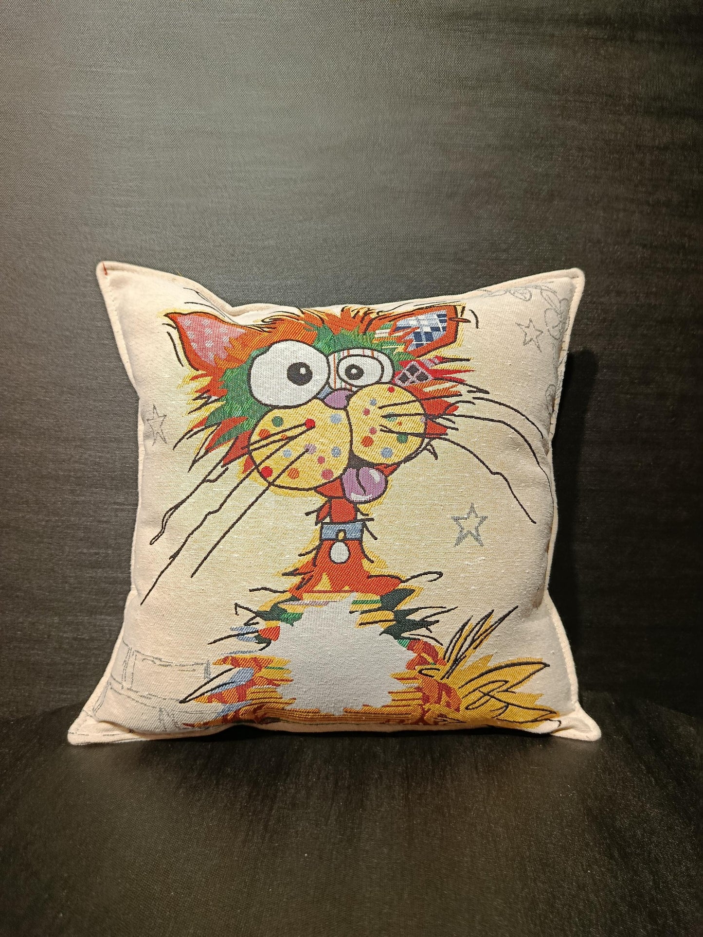Cartoon Cat Tapestry Cushion Cover: Whimsical Sofa Pillow, Kids Room Decor